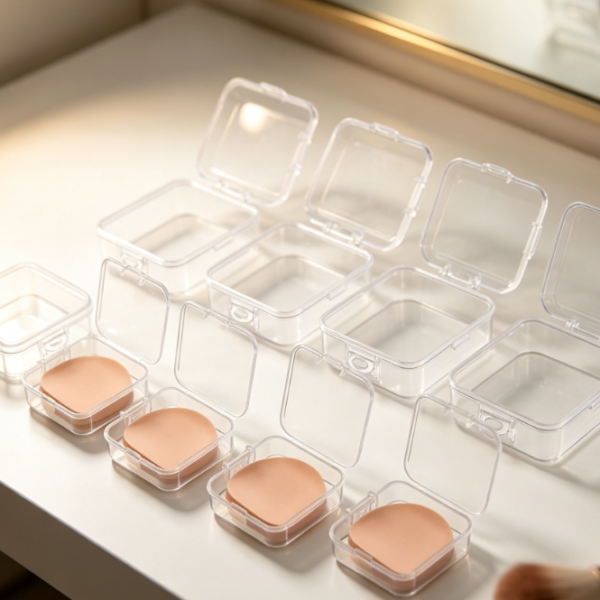 Transparent, Stackable, Dust-Proof Square Powder Puff Storage Case