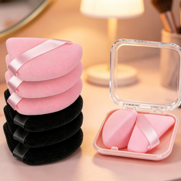 Portable Velvet Triangle Powder Puff Storage Case (Travel-Friendly)