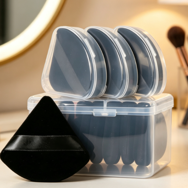 Velvet Triangle Powder Puff Storage Case (Makeup Tool Organizer)