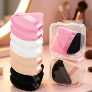 Portable Velvet Triangle Powder Puff Storage Case (4-Color Set)
