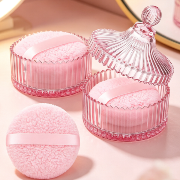 Extra-Large Powder Puff With Crystal-Style Storage Case (Pink)