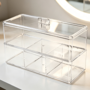 Transparent Acrylic Powder Puff Storage Case With Compartments