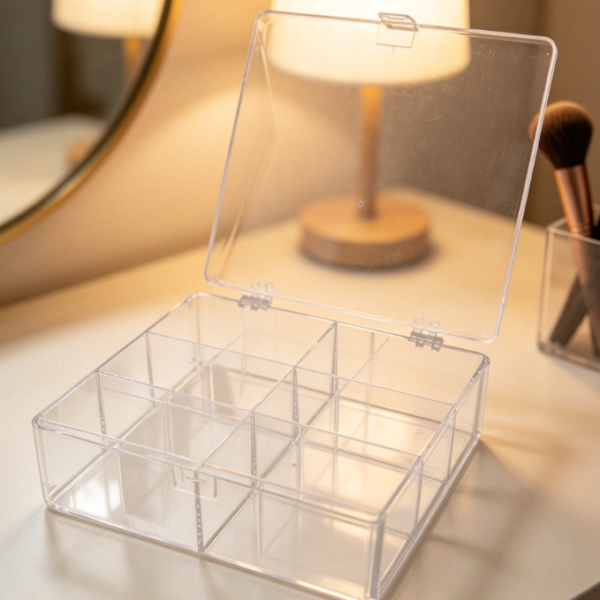 Acrylic Powder Puff Storage Case With Lid (Multi-Compartment/Dust-Proof)
