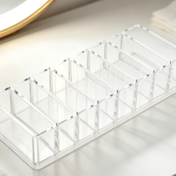 Acrylic Multi-Compartment Storage And Display Case For Puffs And Makeup