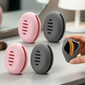 Breathable, Quick-Drying Round Silicone Powder Puff Storage Case