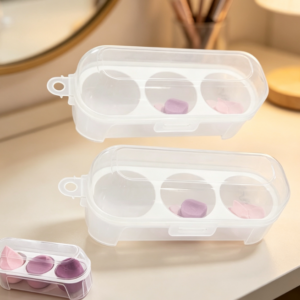 Hard-Shell 3-Compartment Powder Puff Storage Case (Travel-Friendly)