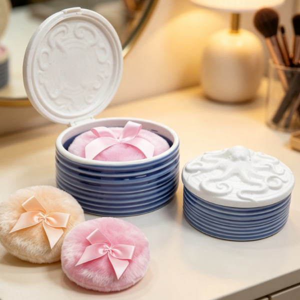 Large Ceramic Powder Case With Soft Powder Puff Set