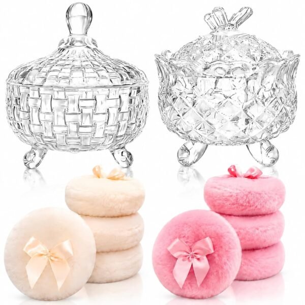 Crystal Glass Puff Storage Box (2-Piece Set)